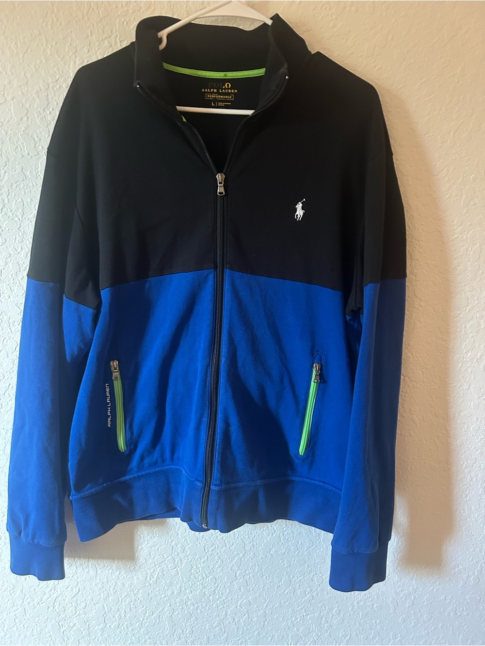 Polo by Ralph Lauren Black Zip-Up Performance Jacket with Neon Green Trim